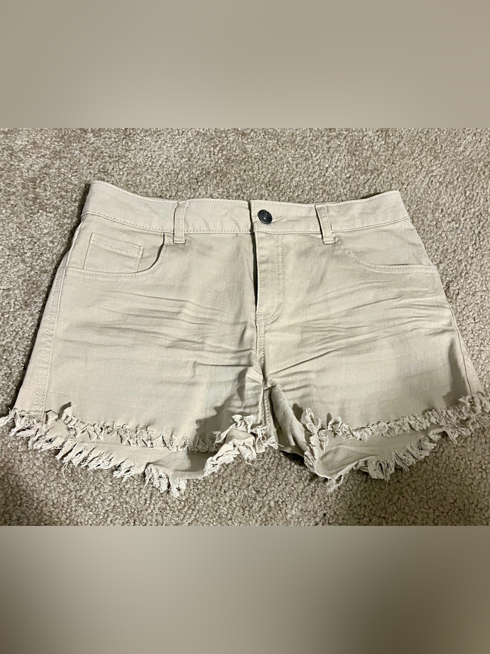 Ambiance Cream Frayed Hem Denim Shorts